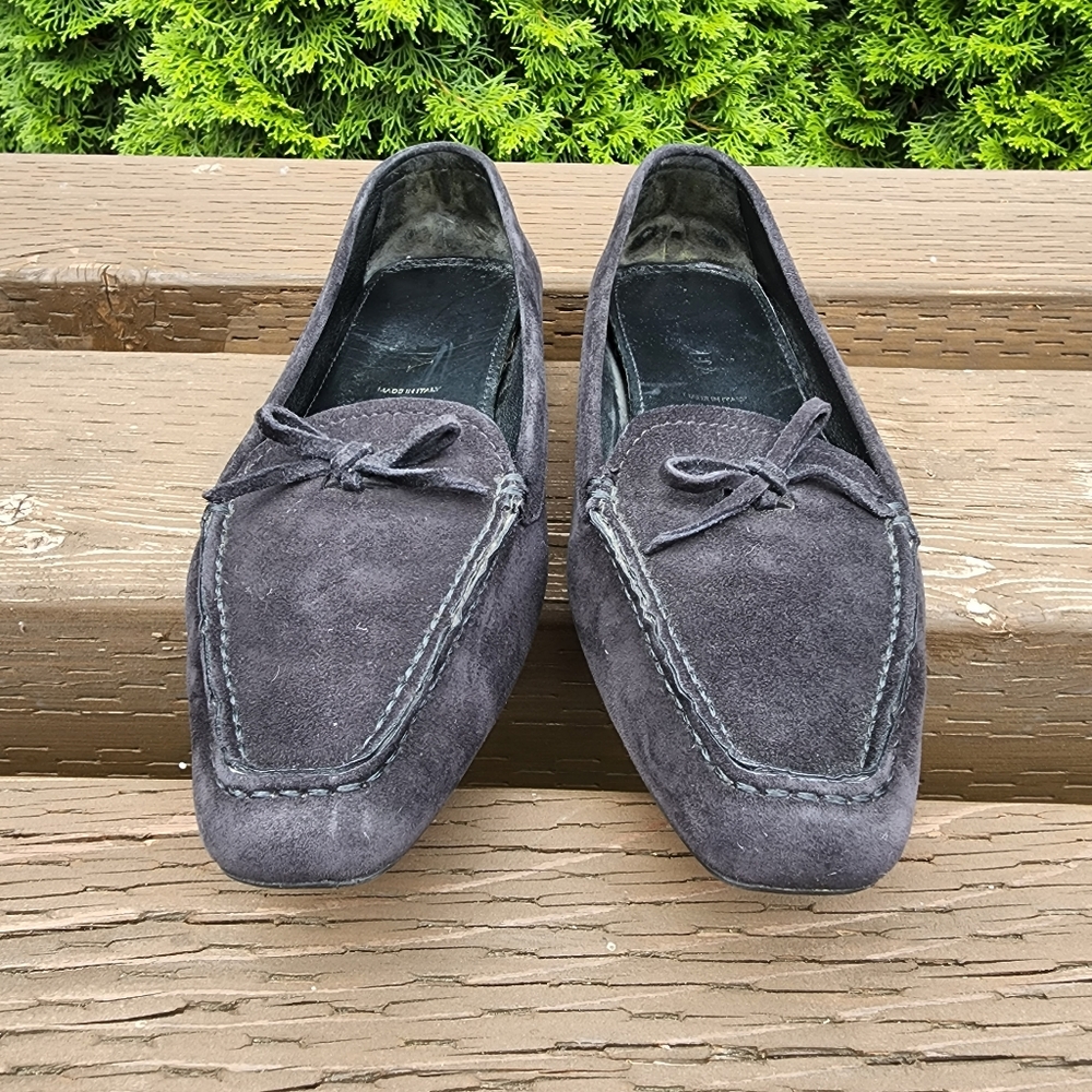 Prada Black Classic Slip On Suede Driving Moccasin Flat 37 US 7 Made in Italy